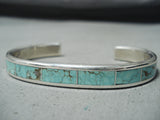 Signed Zuni Native American 8 Turquoise Inlay Sterling Silver Bracelet-Nativo Arts