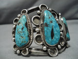 Superior Vintage Native American Navajo Carico Lake Turquoise Sterling Silver Bracelet Old Cuff-Nativo Arts