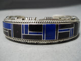 Thick Heavy!! Vintage Native American Navajo Lapis Onyx Sterling Silver Bracelet-Nativo Arts