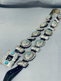 Magnificent Vintage Native American Navajo Kingman Turquoise Sterling Silver Concho Belt-Nativo Arts