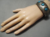 Rare Vintage Native American Navajo Bursting Concho Turquoise Sterling Silver Bracelet Old-Nativo Arts