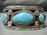 Huge Heavy Vintage Native American Navajo Carico Lake Turquoise Sterling Silver Bracelet Old-Nativo Arts