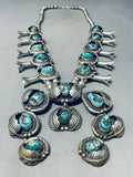 310 Grams Vintage Native American Navajo Turquoise Sterling Silver Squash Blossom Necklace-Nativo Arts