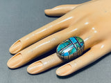 One Of The Most Unique Vintage Native American Navajo Turquoise Inlay Sterling Silver Ring-Nativo Arts