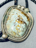 Chunky Vintage Native American Navajo Early Rare Deposit #8 Turquoise Sterling Silver Bolo Tie-Nativo Arts