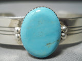 Rare Sky Blue Turquoise Vintage Native American Navajo Sterling Silver Bracelet-Nativo Arts