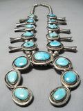 Blue Diamond Turquoise Vintage Native American Navajo Sterling Silver Squssh Blossom Necklace-Nativo Arts