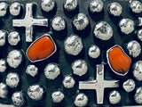 4 Directions Native American Navajo Chunky Coral Sterling Silver Coral Bracelet-Nativo Arts