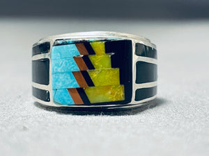 One Of The Best Tom Jackson Native American Navajo Inlay Turquoise Sterling Silver Ring-Nativo Arts