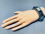 Heavy 100 Gram Vintage Native American Navajo #8 Turquoise Inlay Sterling Silver Bracelet-Nativo Arts
