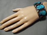 Astounding Vintage Native American Navajo Blue Diamond Turquoise Sterling Silver Bracelet-Nativo Arts