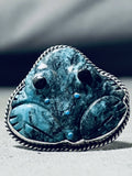 Native American Important Ben Begaye Vintage Hand Carved Turquoise Sterling Silver Ring-Nativo Arts