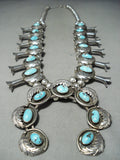305 Gram Vintage Native American Navajo Huge Turquoise Sterling Silver Squash Blossom Necklace-Nativo Arts