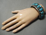 Dynamic Vintage Native American Navajo Morenci Turquoise Sterling Silver Bracelet Old-Nativo Arts