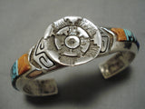 One Of Best Vintage Native American Navajo Calvin Begay Turquoise Sterling Silver Inlay Bracelet-Nativo Arts
