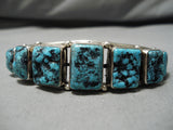 Exceptional Vintage Native American Navajo Huge Squared Turquoise Sterling Silver Bracelet-Nativo Arts