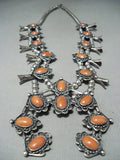 Sally Yazzie Vintage Native American Navajo Coral Sterling Silver Squash Blossom Necklace-Nativo Arts