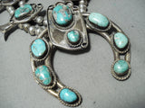 Women's Sturdy Vintage Native American Navajo Turquoise Sterling Silver Squash Blossom Necklace-Nativo Arts
