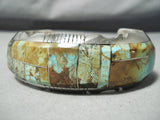 Highly Detailed Native American Navajo Royston Turquoise Inlay Sterling Silver Bracelet-Nativo Arts