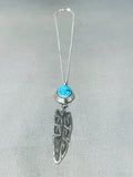 Expressive Native American Navajo Kingman Turquoise Sterling Silver Necklace Signed-Nativo Arts