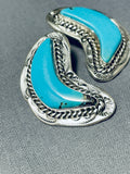Important Artist Vintage Native American Navajo Half Moon Turquoise Sterling Silver Earrings-Nativo Arts
