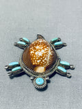 Incredible Vintage Native American Navajo Shell & Blue Gem Turquoise Sterling Silver Turtle Pin-Nativo Arts