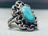 Fabulous Vintage Native American Navajo Pilot Mountain Turquoise Sterling Silver Ring-Nativo Arts