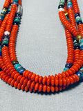 Authentic Singer Native American Navajo Coral Turquoise Sterling Silver Necklace-Nativo Arts