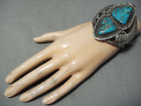 Museum Double Turquoise Vintage Native American Navajo Sterling Silver Bracelet-Nativo Arts