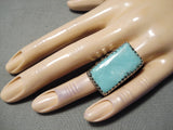Native American Amazing Rectangular Turquoise Vintage Navajo Sterling Silver Ring-Nativo Arts