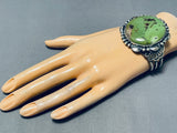 Colossal Native American Navajo Green Nevada Turquoise Sterling Silver Bracelet-Nativo Arts
