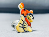 Tigger Native American Zuni Completely Hand Made Sterling Silver Inlay Ring-Nativo Arts