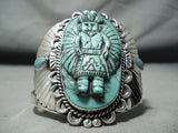 Native American One Of The Finest Ever Hand Carved Turquoise Sterling Silver Bracelet-Nativo Arts