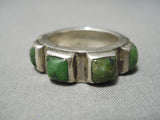 Native American Thick And Heavy Vintage Navajo Green Turquoise Sterling Silver Ring Old-Nativo Arts