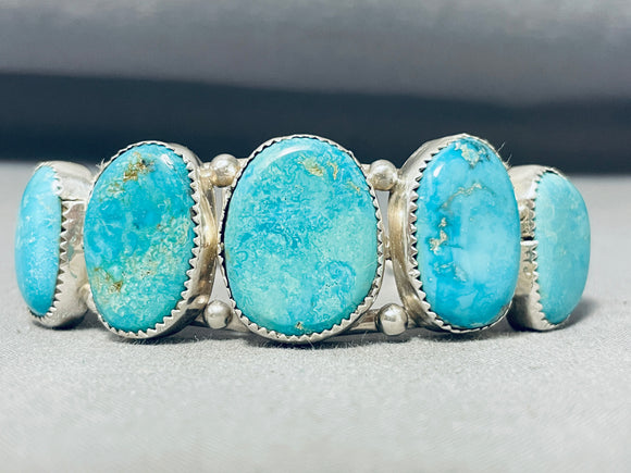 Dramatic Vintage Native American Navajo Pilot Mountain Turquoise Sterling Silver Bracelet-Nativo Arts