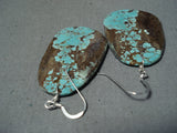 Native American Beautiful Santo Domingo 8 Turquoise Slab Sterling Silver Earrings-Nativo Arts
