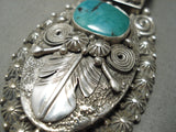 Thick And Very Heavy!! Native American Navajo Turquoise Sterling Silver Leaf Necklace-Nativo Arts