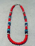 Authentic Singer Coral Native American Navajo Turquoise Sterling Silver Necklace-Nativo Arts