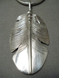 Intricate!! Hand Carved Native American Navajo Sterling Silver Feather Necklace-Nativo Arts