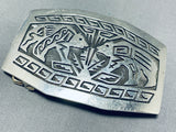 Spectacular Vintage Native American Hopi Handcarved Silver Bears Sterling Silver Buckle-Nativo Arts