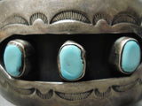 Amazing Old Sky Blue Turquoise Sterling Silver Vintage Native American Navajo Bracelet-Nativo Arts