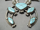 Authentic Vintage Native American Navajo Turquoise Inlay Sterling Silver Squash Blossom Necklace-Nativo Arts