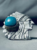 Breathtaking San Felipe Old Kingman Turquoise Sterling Silver Chief Ring-Nativo Arts