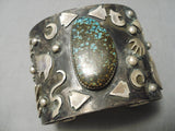 Native American Colossal Ancient Petroglyph Turquoise Sterling Silver Spiderweb Bracelet-Nativo Arts