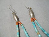 Marvelous Vintage Native American Navajo Turquoise Heishi Coral Sterling Silver Earrings Old-Nativo Arts