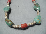 Native American Incredible Santo Domingo Royston Turquoise Coral Sterling Silver Necklace-Nativo Arts