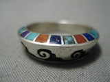 Important Native American Navajo Technique Master Turquoise Inlay Sterling Silver Ring-Nativo Arts