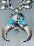 Native American 270 Gram Southwestern Turquoise Sterling Silver Squash Blossom Necklace-Nativo Arts