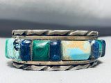 Heavy 100 Gram Vintage Native American Navajo #8 Turquoise Inlay Sterling Silver Bracelet-Nativo Arts