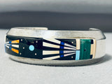 Native American Important Navajo Turquoise Kachina Sterling Silver Thick Bracelet-Nativo Arts